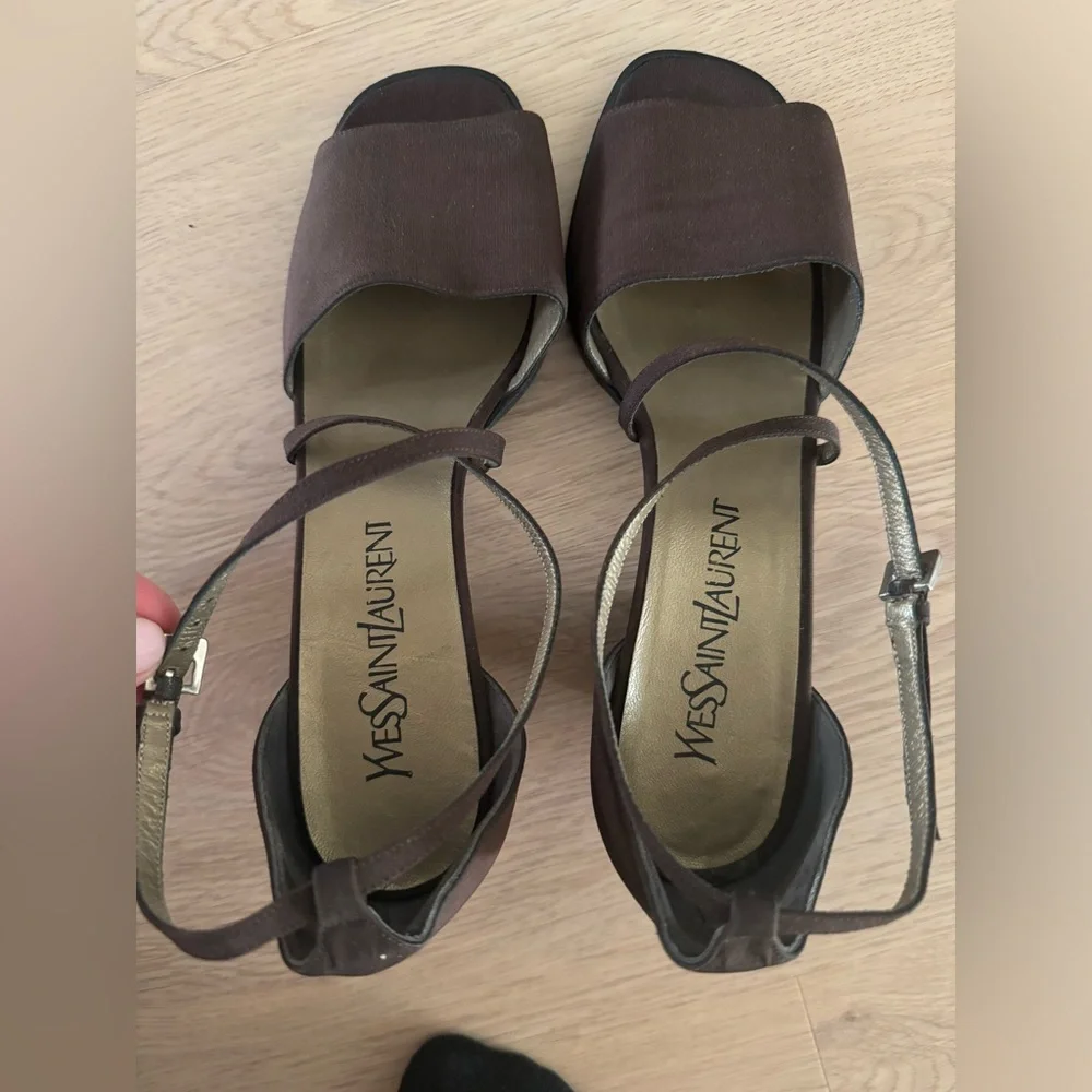 Yves Saint Laurent Vintage Open Toe Block Heel Strappy  Sandals Brown Sz.7 Italy - Picture 4 of 11